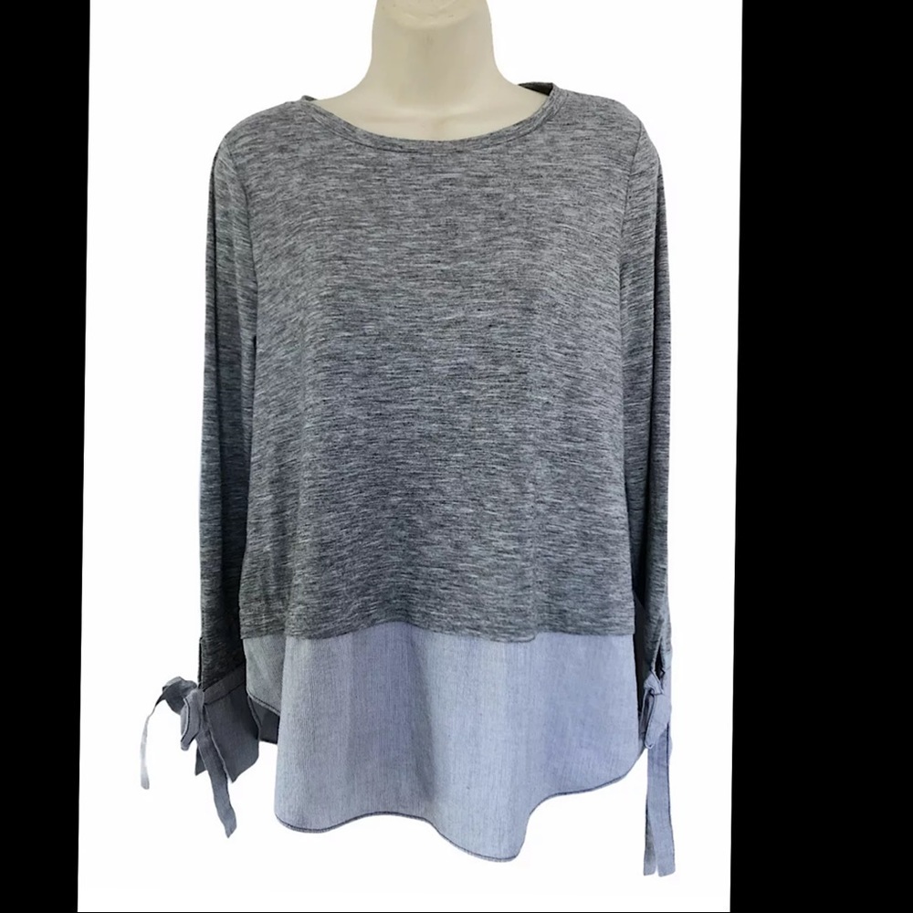 Loft Gray Blue Layered Top Tie Sleeves